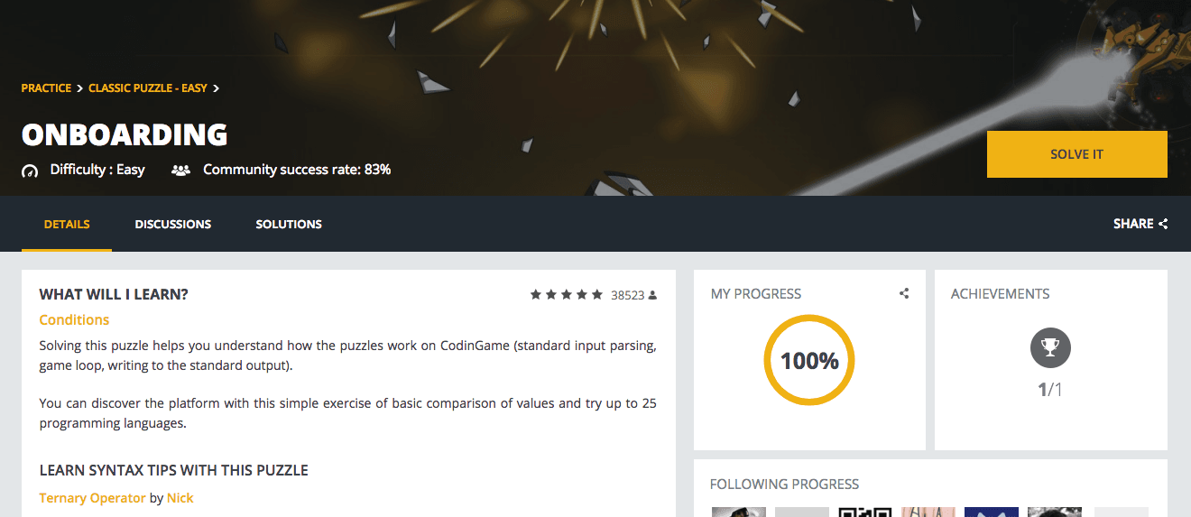 CodinGame onboarding puzzle