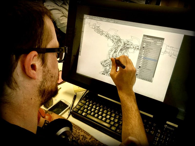 Romain sketching a machine asset