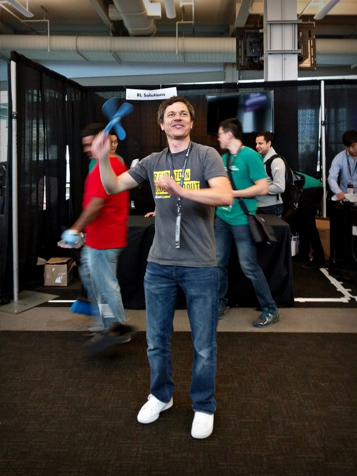 Tom with a boomerang at DeveloperWeek