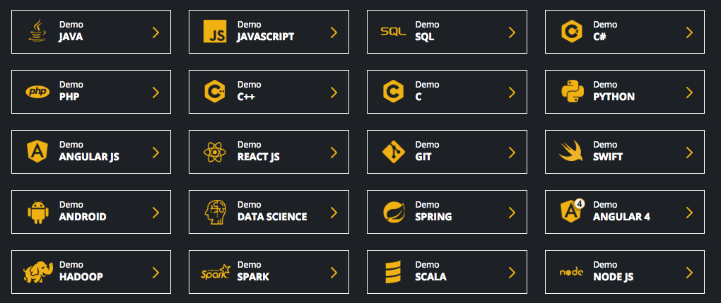 list of languages and technologies supported by CodinGame assessment