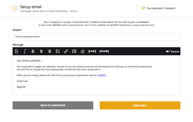 Invite candidates to take your online coding tests with CodinGame's new and improved email invitation system
