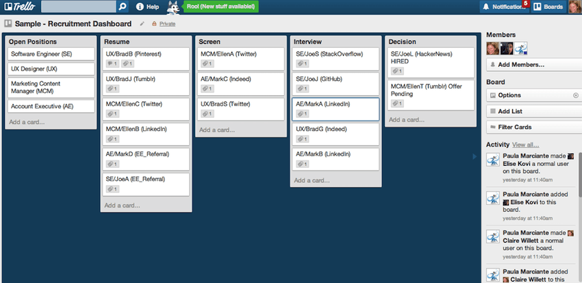 Trello recruiting board