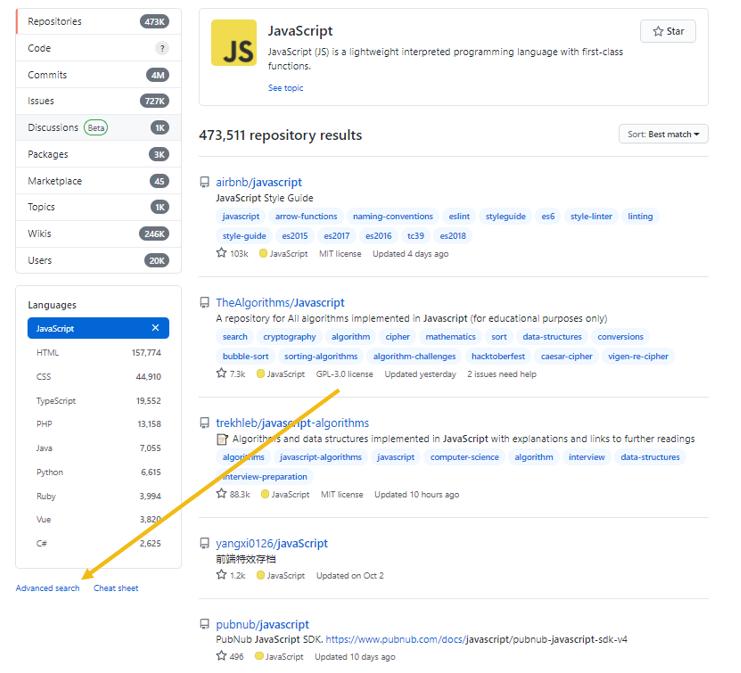 GitHub advanced search