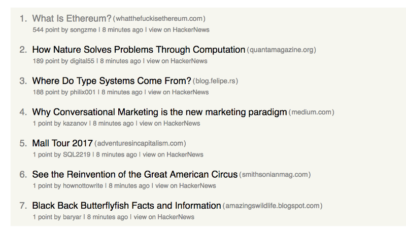 A screenshot of the HackerNews feed we will build